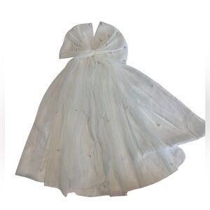 Elegant White Hair Bow with Veil studded with Pearls white shorter length